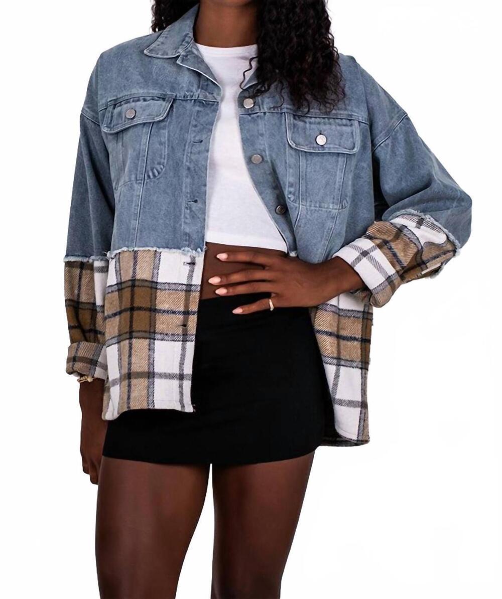 NEW KLESIS plaid bottom denim jacket in medium indigo